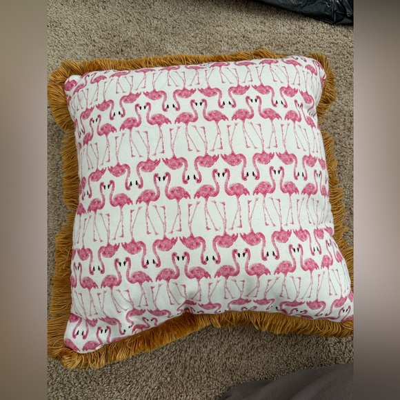 Other - Pink Flamingo Accent Decorative Pillow with Fringe
